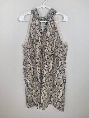 JJ Boutique Size M Tan Cream Sleeveless Snakeskin Print Flowy Dress With Pockets